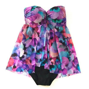 Gottex One Piece Multicolor Floral Flyaway Bandeau Style one piece Swimsuit sz 8